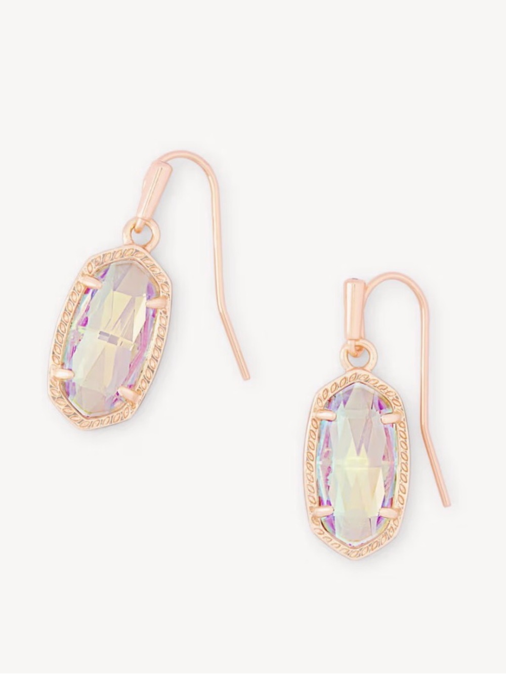 Kendra Scott Lee Rose Gold Drop Earrings in Dichroic Glass